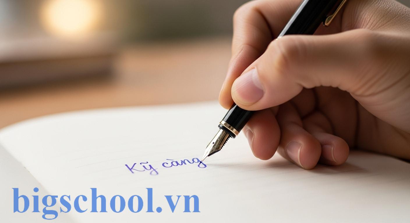 Một người đang cẩn thận viết chữ