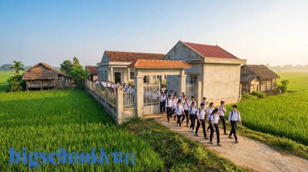 Học sinh trung tâm giáo dục thường xuyên tại một huyện nông thôn Việt Nam tan trường.