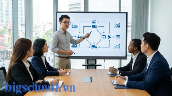 Học viên thạc sĩ Việt Nam thuyết trình về tính ứng dụng thực tiễn từ luận văn nghiên cứu của mình.