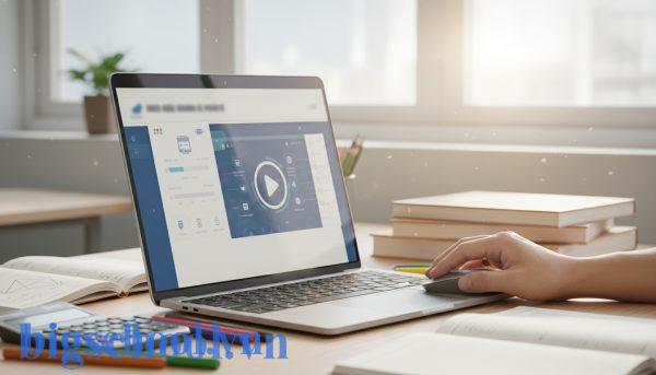 Ảnh chụp giao diện BeeClass được chèn khéo léo vào trang slide bài giảng PowerPoint.