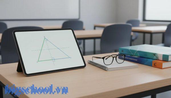 Hình vẽ tam giác có các đường cao phụ trợ để chứng minh định lý Talet bằng diện tích.