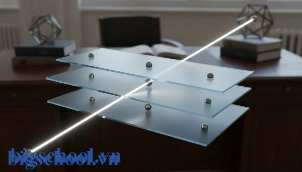 Mô hình ba mặt phẳng song song cắt hai đường thẳng minh họa định lý Talet trong không gian.