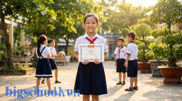 Học sinh tiêu biểu 2025 đứng tự hào với giấy khen công nhận những thành tích cá nhân nổi bật nhất.