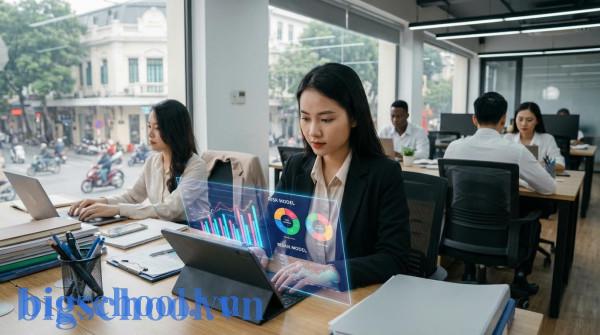 Không giỏi toán có nên học tài chính ngân hàng? Bằng chứng từ người thật 2 Chuyên gia tài chính người Việt phân tích mô hình rủi ro trên máy tính bảng hiện đại.
