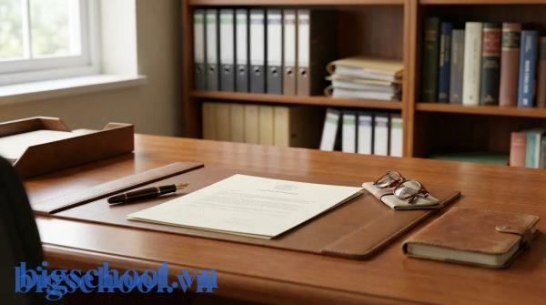 Mẫu đơn xin nghỉ phép của giáo viên tiểu học đặt trên bàn làm việc hành chính.