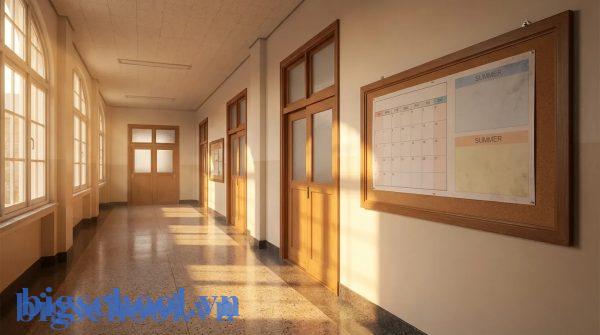 Không gian trường học yên tĩnh trong kỳ nghỉ hè 2 tháng của giáo viên theo quy định pháp luật.