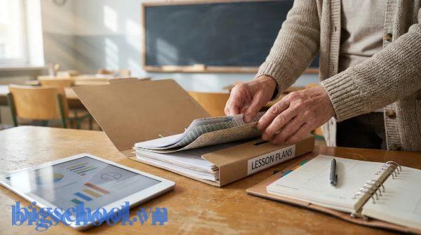 Giáo viên thực hiện bàn giao chuyên môn và giáo án trước khi nghỉ việc riêng.