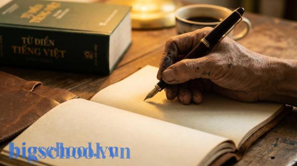 Cận cảnh bàn tay người Việt viết văn bản trang trọng bằng bút máy trên giấy trắng.