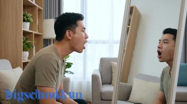 Minh họa sự khác biệt khẩu hình miệng khi phát âm vần ênh với độ mở rộng và ngân vang hơn.