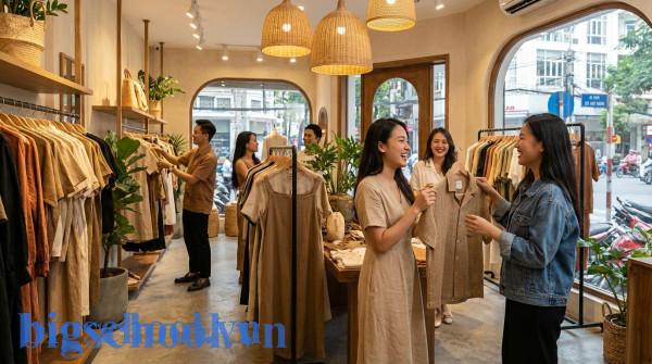 Khách hàng Việt Nam đang lựa chọn sản phẩm được ưa chuộng tại cửa hàng thời trang