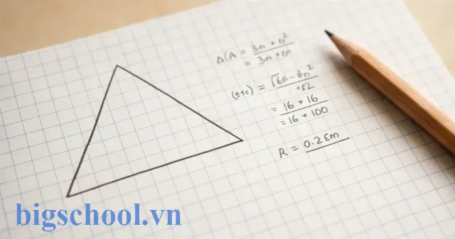 Minh họa bài toán thực tế tính chiều cao và diện tích tam giác đều
