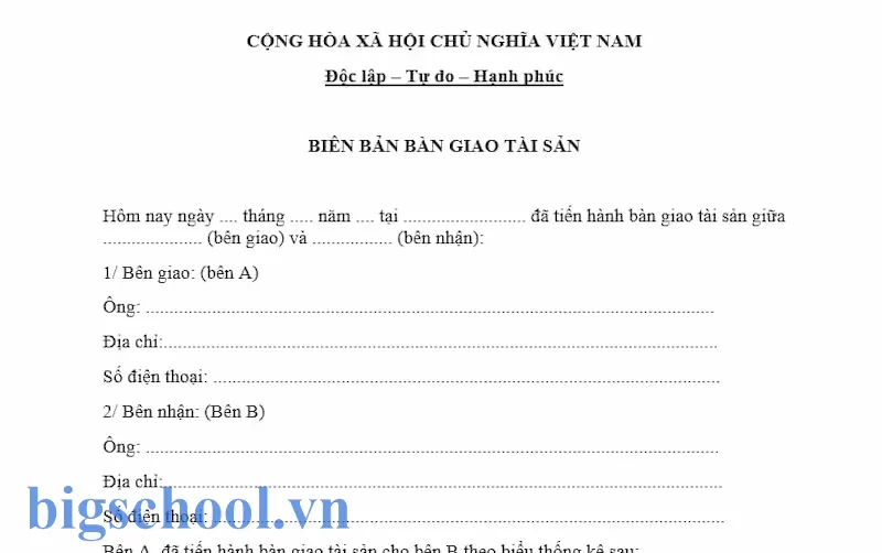 Các mẫu biên bản bàn giao nhà khi mua bán, xây mới, cho thuê mới nhất 2025