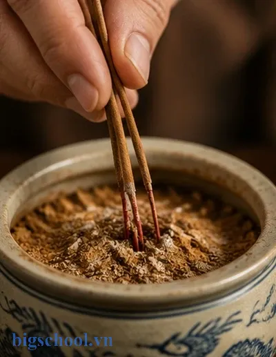 Quy trình tỉa chân hương tỉ mỉ để không làm động bát hương gia tiên
