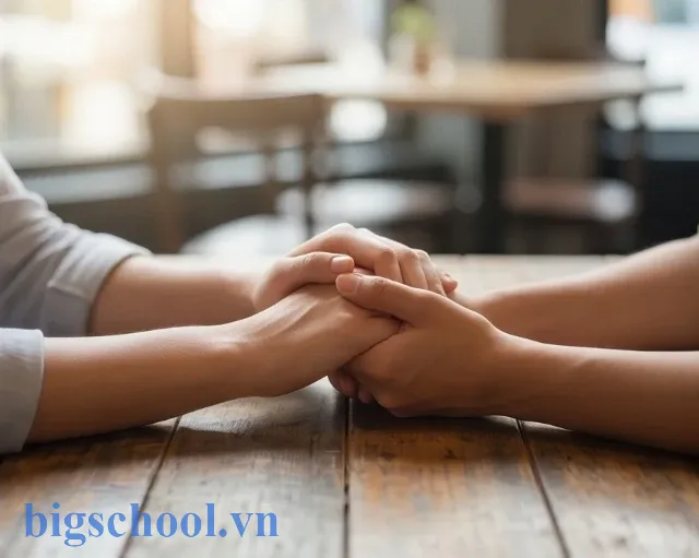 Hành động nắm tay trấn an thể hiện cách trở thành chỗ dựa tinh thần
