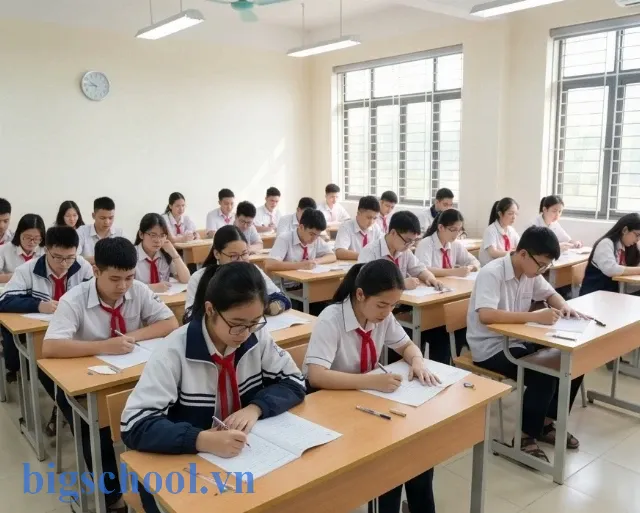 Đề thi vào 10 môn Toán năm 2025 Hà Nội có gì mới 10 Toàn cảnh thí sinh tại Hà Nội đang tập trung làm đề thi vào 10 môn Toán năm 2025
