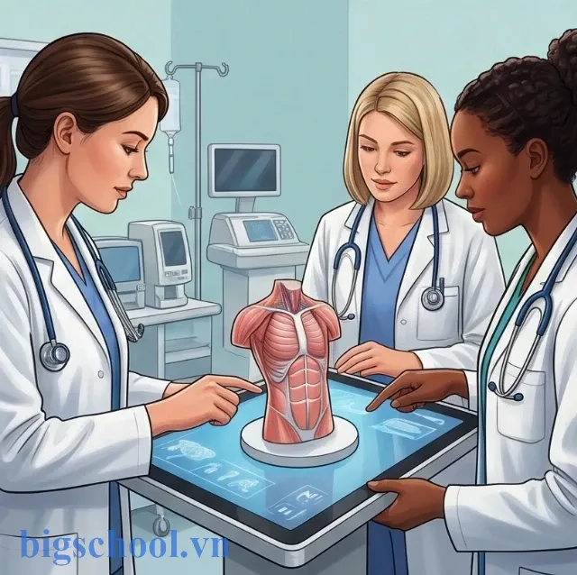 Sinh viên nữ thực hành sử dụng công nghệ AI trong chẩn đoán hình ảnh y học