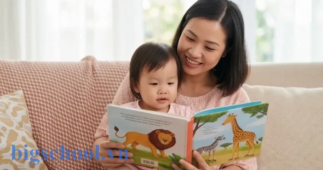 Bí quyết dạy bé nhận biết các con vật hiệu quả nhất 18 Mẹ đang cùng con đọc sách tranh dạy bé nhận biết các con vật sinh động