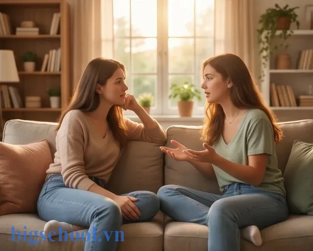Hình ảnh hai người ngồi trò chuyện chân thành thể hiện giá trị của chỗ dựa tinh thần