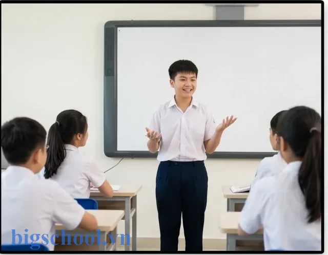 Học sinh thuyết trình tự tin theo nội dung SGK Ngữ văn 6 tập 2 trước lớp