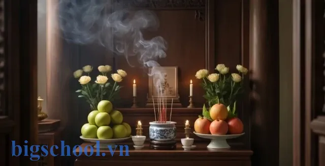 Không gian thờ cúng trang nghiêm và thanh tịnh trong ngày Tết Hàn thực