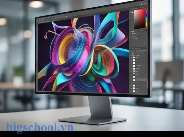 Màn hình máy tính độ phân giải cao hiển thị đồ họa sắc nét là thiết bị vào ra phổ biến