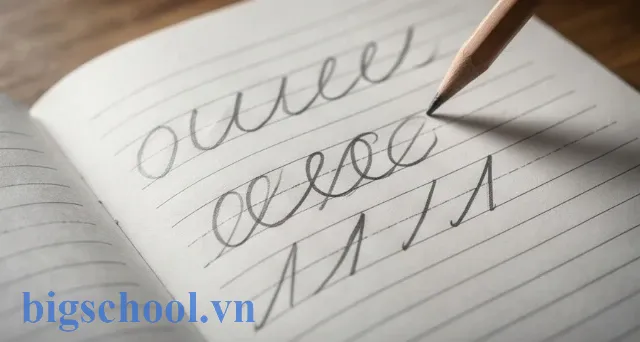 Hình ảnh minh họa nét khuyết trên và nét hất giúp nối các nét cơ bản của lớp 1
