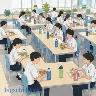 Học sinh thực hiện nếp sống văn minh tại nhà ăn theo nội quy trường học