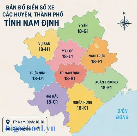 Sơ đồ phân vùng mã biển số xe máy tại các huyện của Nam Định