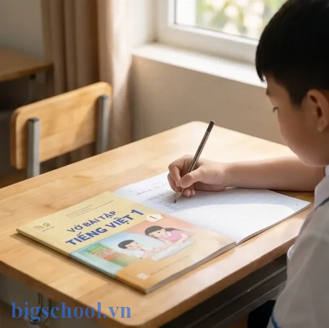 Bí quyết học tốt Vở bài tập Tiếng Việt lớp 5 mới 8 Học sinh tiểu học đang chăm chú hoàn thành Vở bài tập Tiếng Việt lớp 5 tại bàn học