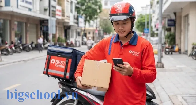 Cách tra cứu vận đơn BEST Express nhanh chóng nhất 3 Nhân viên BEST Express giao hàng từ sàn thương mại điện tử giúp tra cứu vận đơn thuận tiện