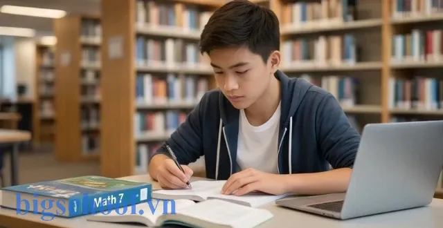 Học sinh tự học và nghiên cứu tài liệu giải bài tập Toán 7 tại thư viện