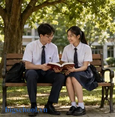 Học sinh trao đổi bài tập nhóm văn minh thể hiện văn hóa học đường tích cực