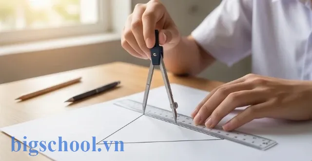 Học sinh thực hiện vẽ hình tam giác chính xác bằng thước và compa khi giải bài tập Toán 7