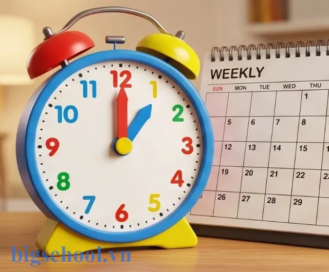 Bé học cách xem đồng hồ và nhận biết các ngày trong tuần