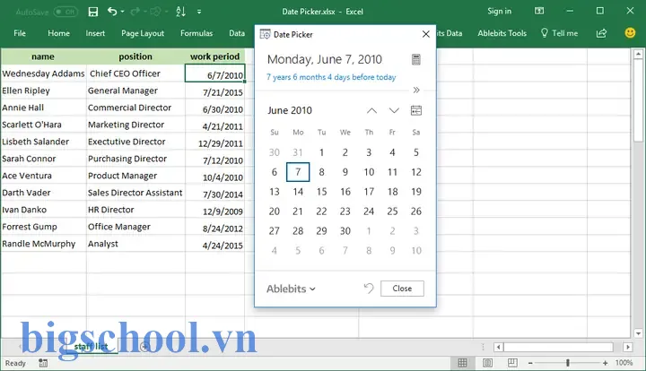 Add Date Selector In Excel