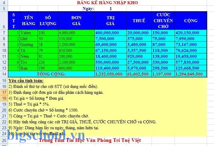 Bài Tập Excel Nâng Cao