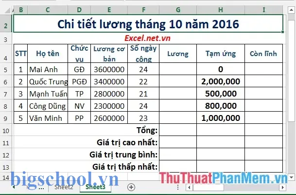 Bài Tập Tính Lương Excel