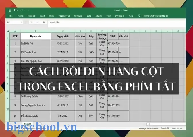 Bôi Đen Cả Cột Trong Excel