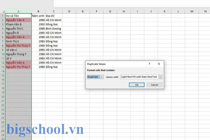 Cách Lọc Tên Trùng Nhau Trong Excel