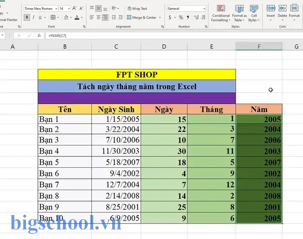 Cách Tách Năm Sinh Trong Excel