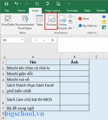 Chèn Ảnh Vào Ô Trong Excel