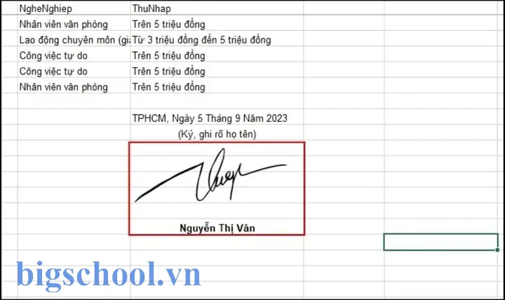 Chèn Chữ Ký Vào Excel
