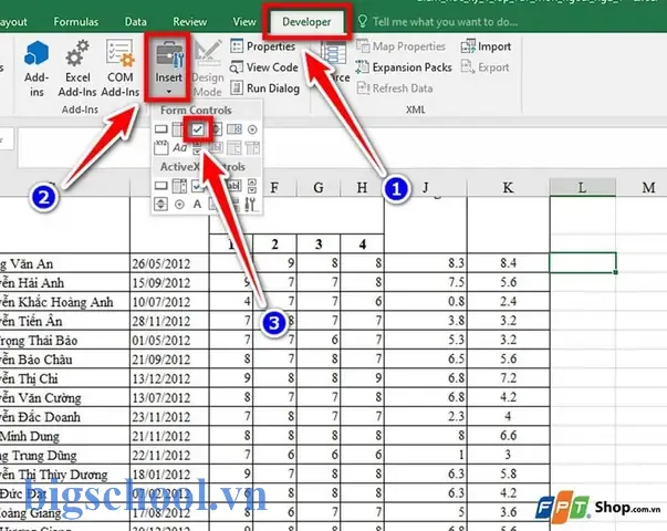 Chèn Hộp Kiểm Trong Excel