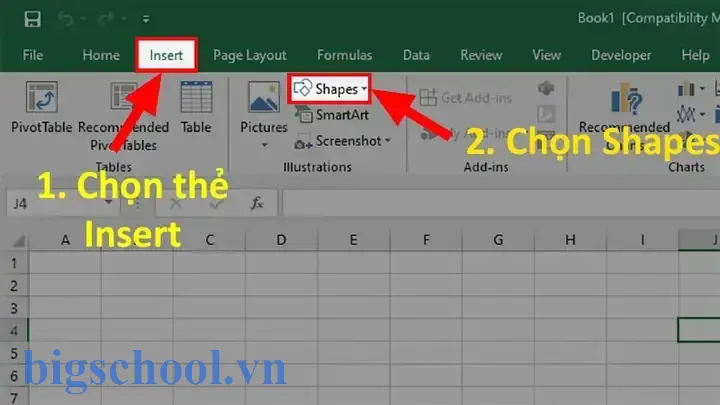 Chèn Mũi Tên Vào Excel