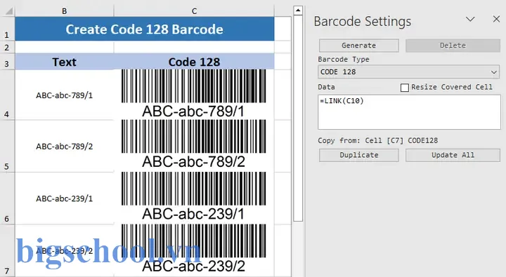 Code 128 Barcode Generator Excel