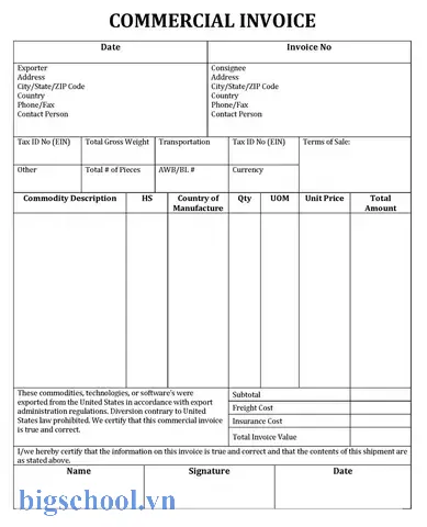Hướng Dẫn Chi Tiết Tạo Mẫu Hóa Đơn Thương Mại (commercial Invoice) Chuẩn Trong Excel 1 Commercial Invoice Format In Excel