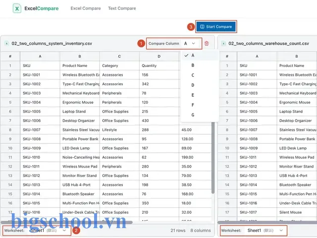 Compare Two Excel Files Online