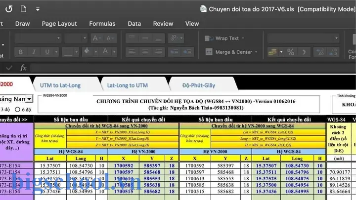 Hướng Dẫn Chi Tiết Cách Chuyển Đổi Tọa Độ Vn2000 Sang Wgs84 Trong Excel 1 Convert Vn2000 To Wgs84 Excel