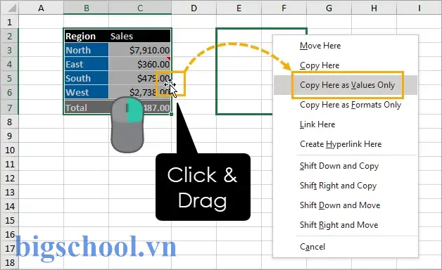 Copy Value Only In Excel