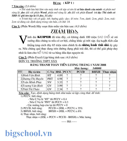 Đề Thi Excel Nâng Cao: Hướng Dẫn Toàn Diện Để Đạt Điểm Cao Và Thành Thạo Kỹ Năng 19 De Thi Excel Nang Cao